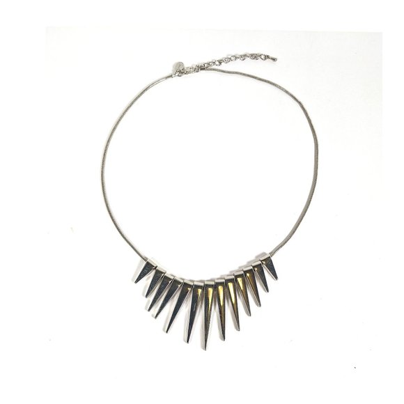 Express SIlver Tone 18" Necklace Triangle Graduated Spike Sunburst Charms - Picture 2 of 2